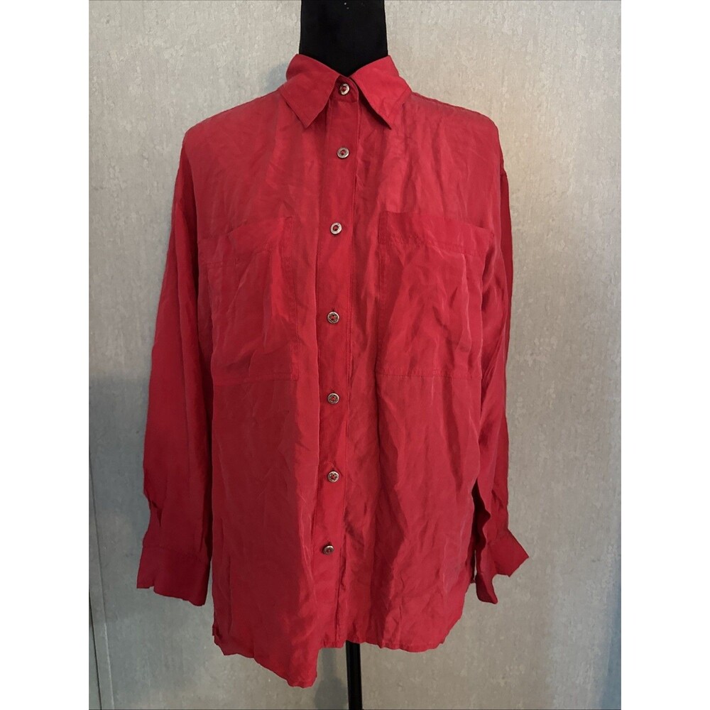 PARTNERS MERVYNS . 100%  Silk Red COLOR, Button Down Large Classic